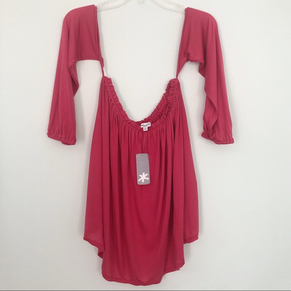 Splendid | Pink Off The Shoulder Solid Stretch Top